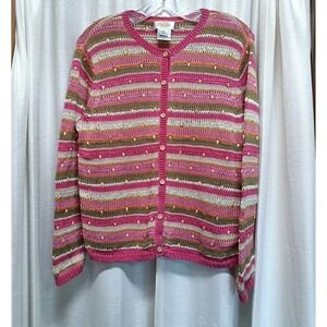 TALBOTS Cardigan Sweater Size L Mercerized Cotton‎ Beaded Vintage EUC